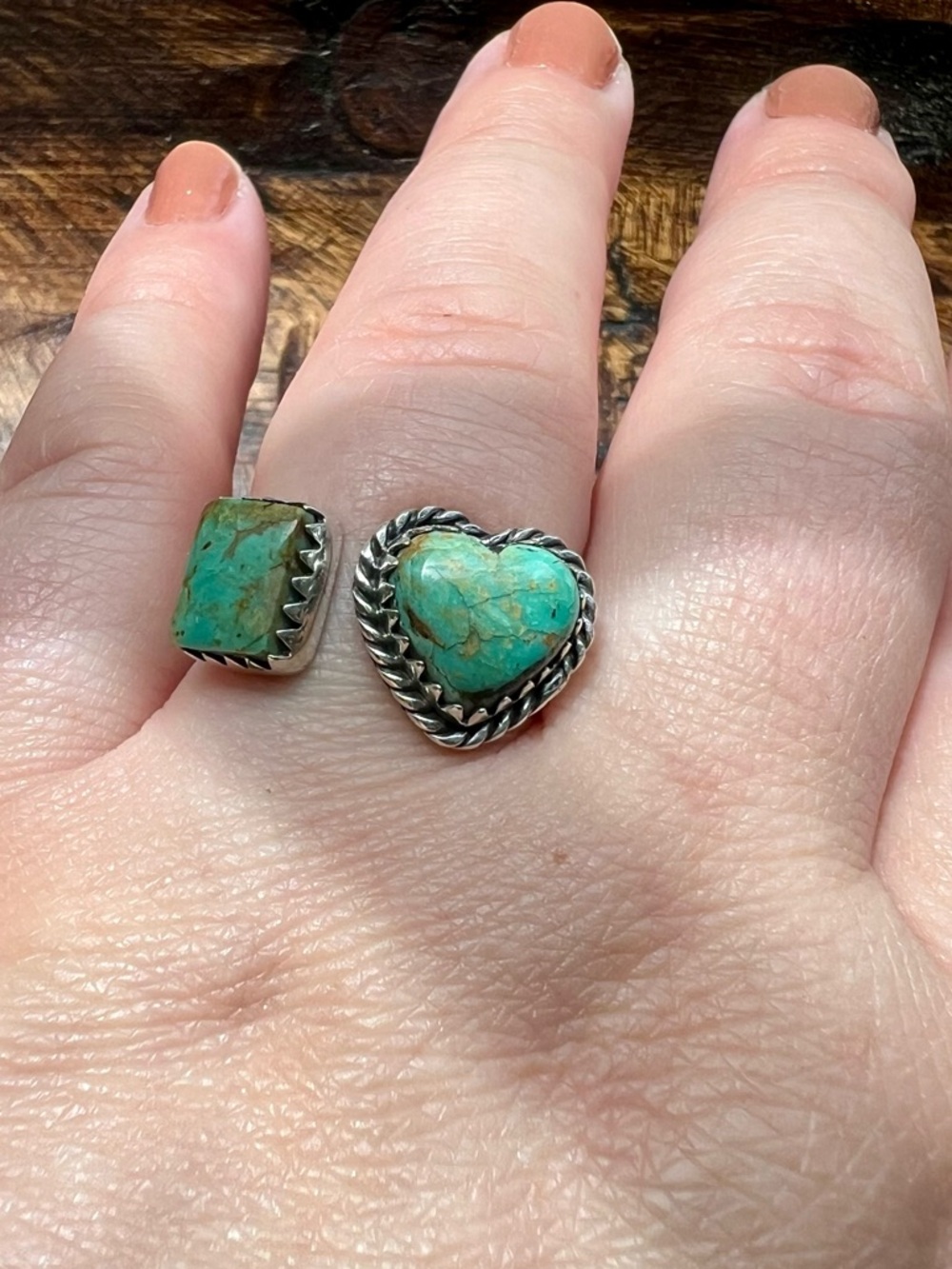 Kingman Turquoise Heart Bypass Ring 925 Sterling Silver Size 8 - Picture 2 of 14